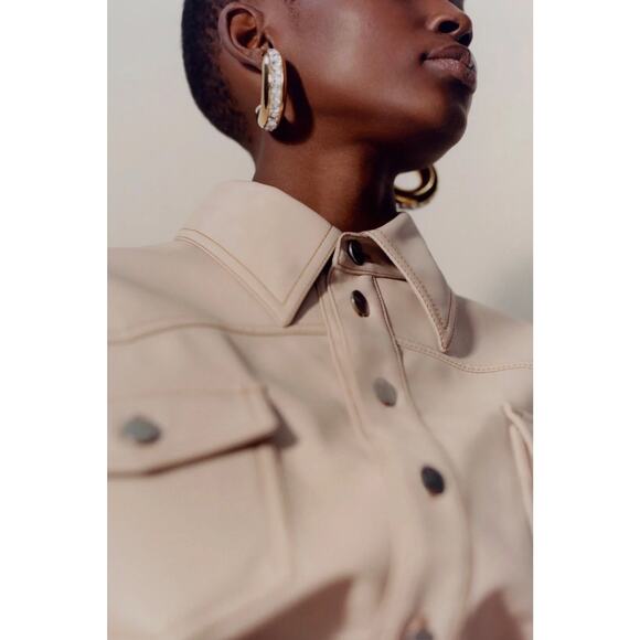 Fenty by Rihanna Faux Leather Button-Down Mini Dress Cream - Size 40 - Picture 2 of 12